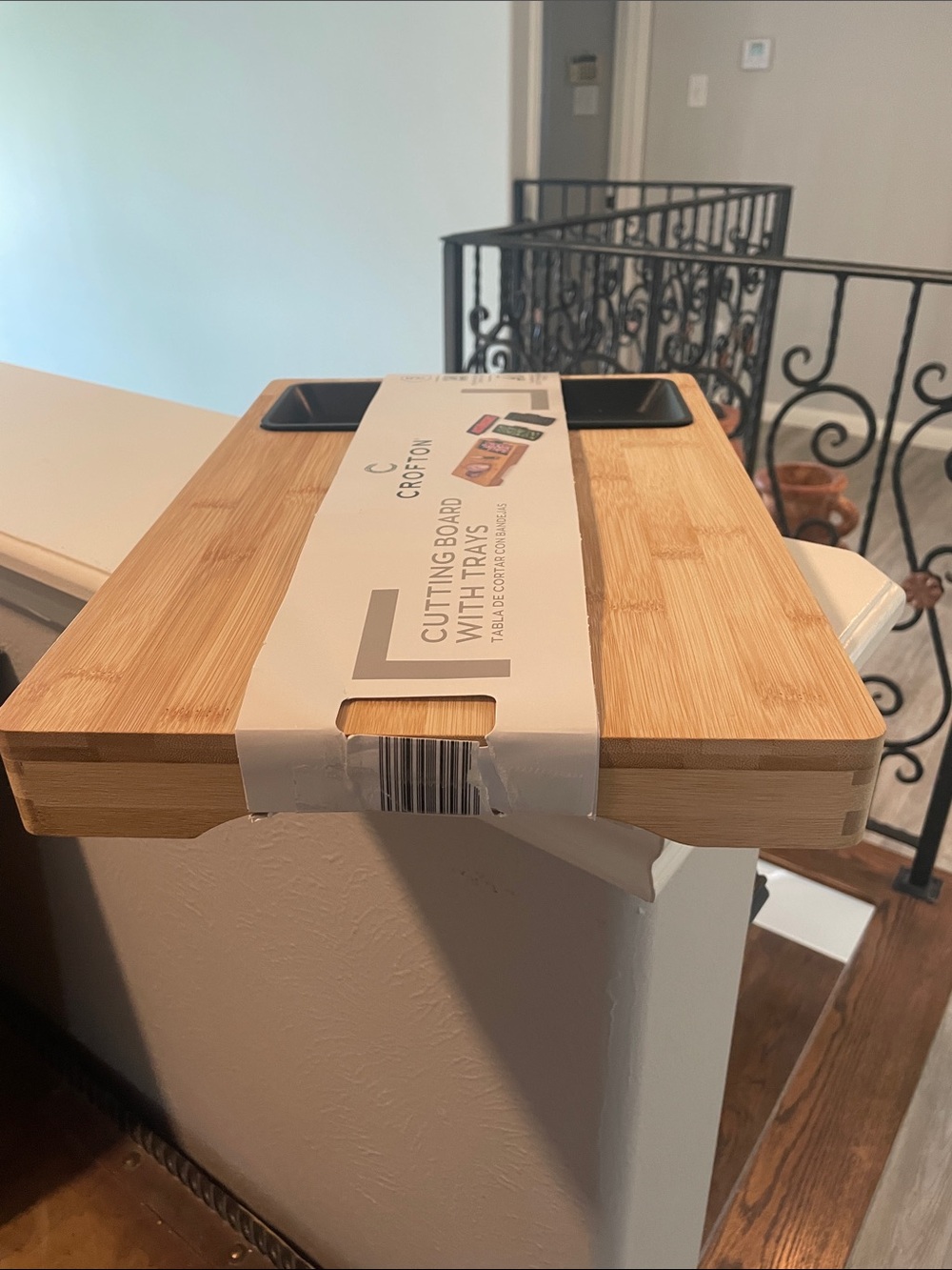 Crofton Bamboo Cutting Board with 4 Black Trays - Natural Bamboo - Picture 7 of 11